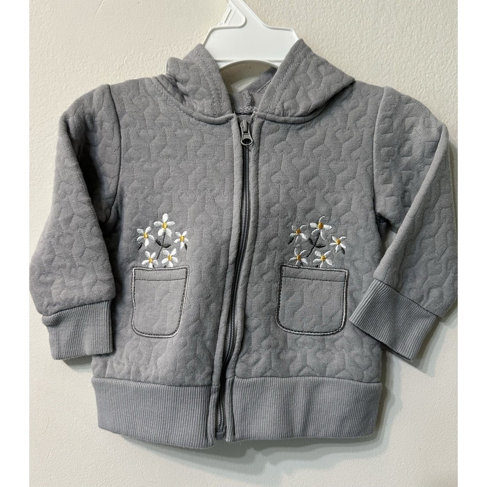 Duck Duck Goose Baby Girls Quilted Hoodie Jacket Gray Daisy Floral 3-6 Months